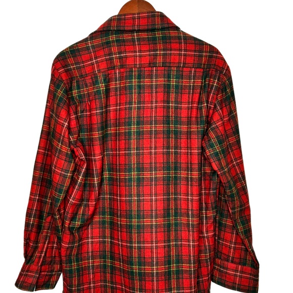 Men’s Red Flannel Shirt Plaid Gimbels Medium Wool Blend Cabincore Rustic - Picture 8 of 11
